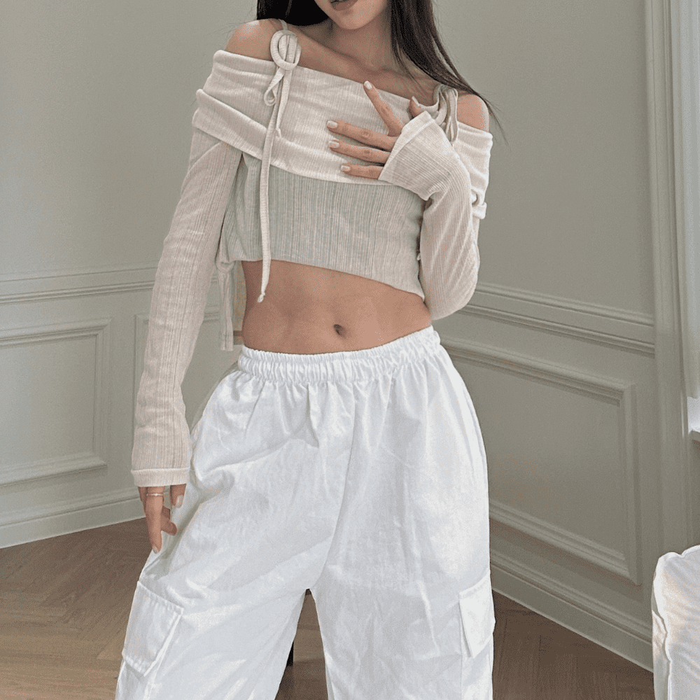 Off Shoulder Shirt - beige