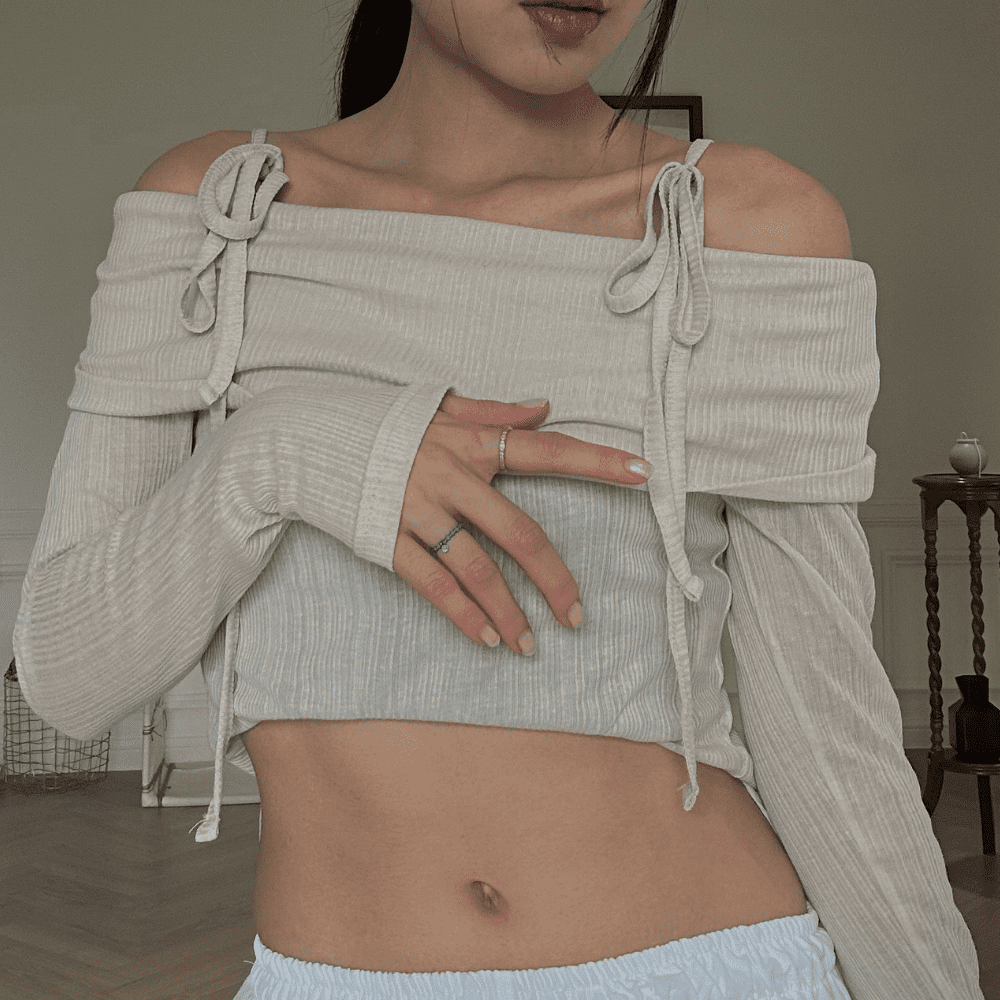 Off Shoulder Shirt - beige