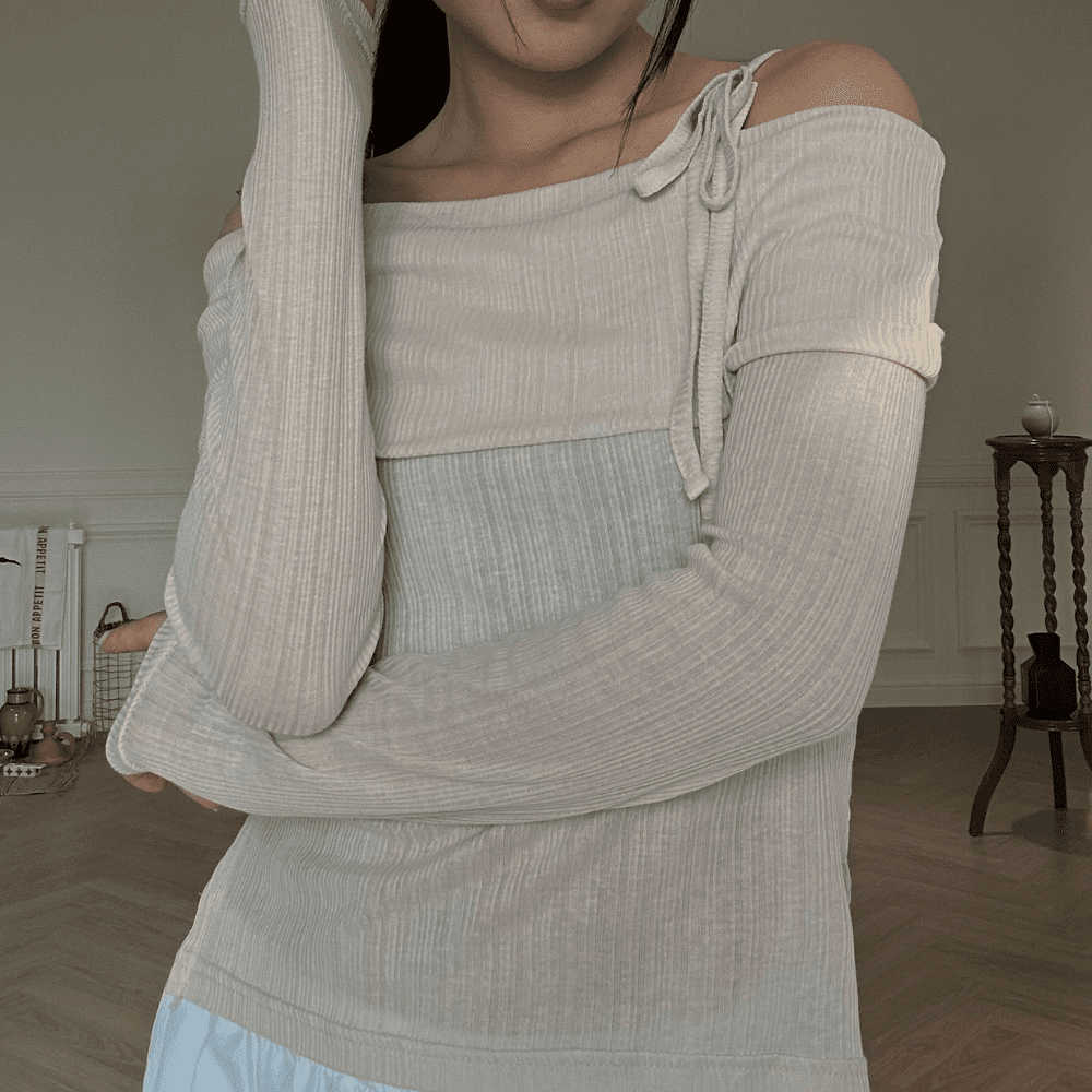 Off Shoulder Shirt - beige